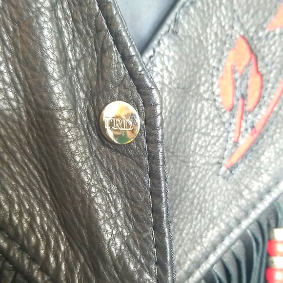 TRD Vintage Leather Vest With Roses and Beaded Fringe, Women Size Large. - Picture 11 of 16